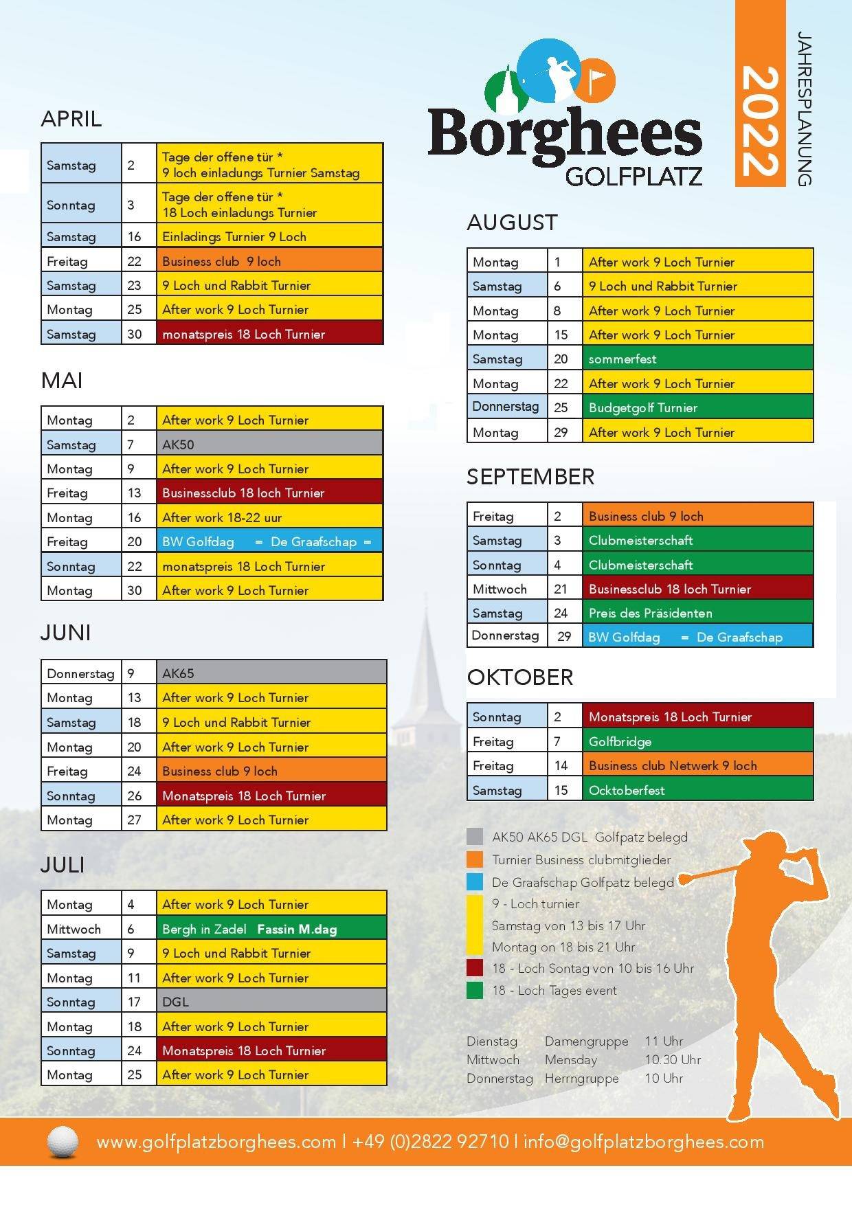 Turnierkalender 2022 - Golfplatz Borghees
